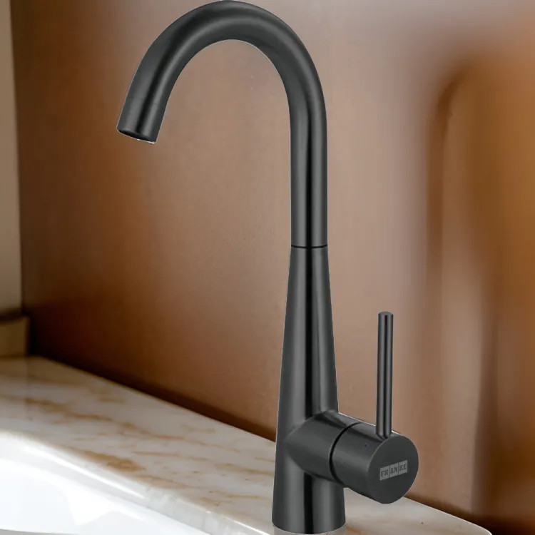 Franke Steel Single-Handle High Arc Bar Faucet, 360-Degree Swivel Spout, 1.75 GPM, Industrial Black - STL-BR-IBK