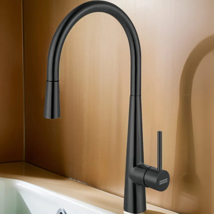 Franke Steel Single Handle High-Arc Pulldown Stainless Steel Kitchen Faucet, 360-Degree Swivel Spout, 1.75 GPM, Industrial Black - STL-PD-IBK