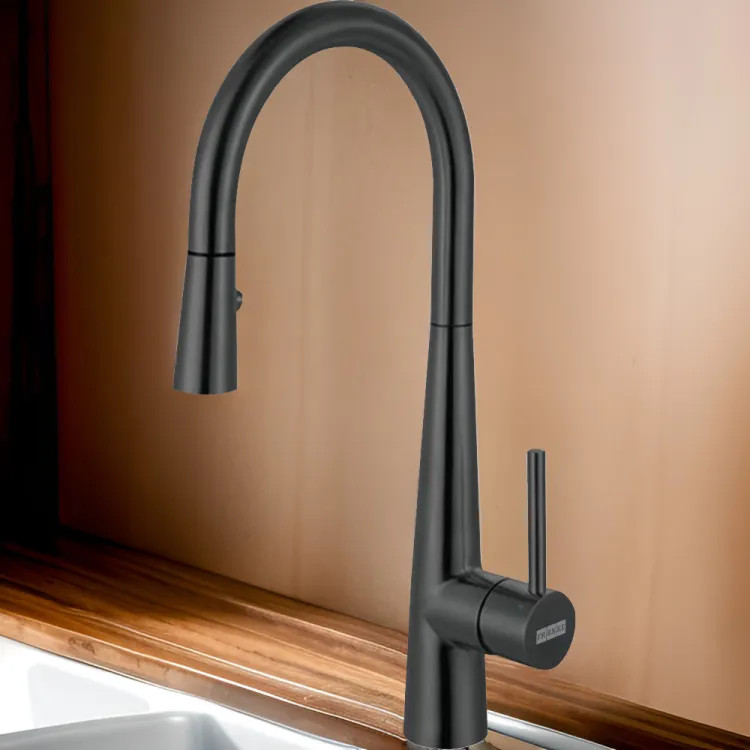 Franke Steel Single-Handle High Arc Pulldown Prep Faucet, 360-Degree Swivel Spout, 1.75 GPM, Industrial Black - STL-PR-IBK 