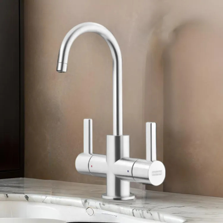 Franke Eos Neo Two-Handle Beverage Faucet for Hot and Cold Filtered Water, 1.75 GPM, Stainless Steel, EOS-HC-IBK - (120.0685.373)