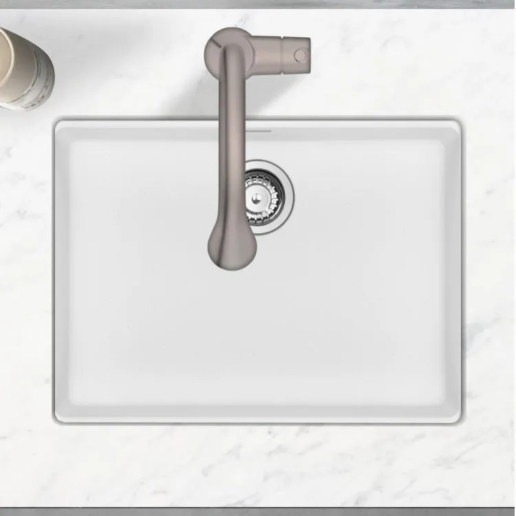Franke Maris 25" x 19" Undermount Single-Bowl Kitchen Sink w/ Basket Strainer, Granite, Polar White - MAG11023-PWT-S (125.0687.174)