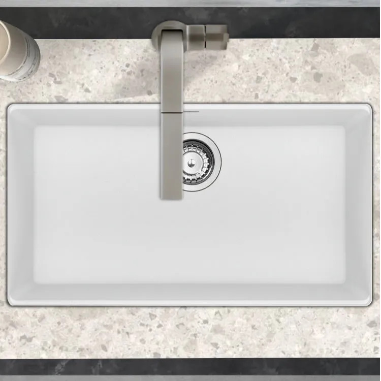 Franke Maris 33" x 19" Undermount Single-Bowl Kitchen Sink w/ Basket Strainer, Granite, Polar White - MAG11031-PWT-S (125.0687.111)
