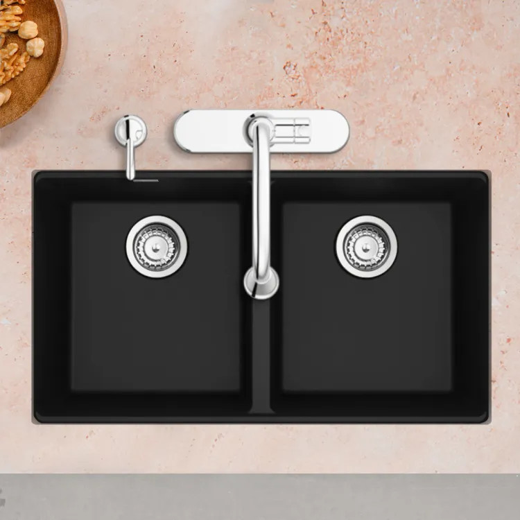 Franke Maris 31" x 18" Undermount Double-Bowl Kitchen Sink w/ Basket Strainer, Granite, Matte Black - MAG1201414-MBK-S (125.0687.214)