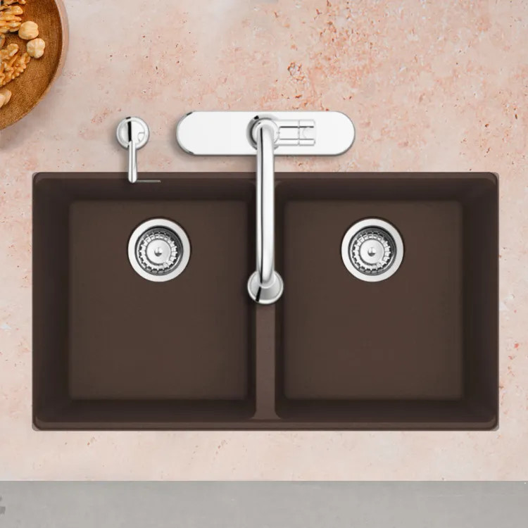 Franke Maris 31" x 18" Undermount Double-Bowl Kitchen Sink w/ Basket Strainer, Granite, Mocha - MAG1201414-MOC-S (125.0687.215 )
