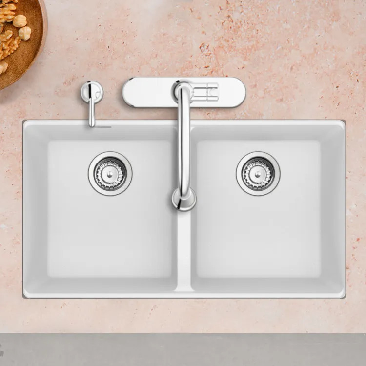 Franke Maris 33" x 19" Undermount Double-Bowl Kitchen Sink w/ Basket Strainer, Granite, Polar White - MAG1201515-PWT-S (125.0687.125)