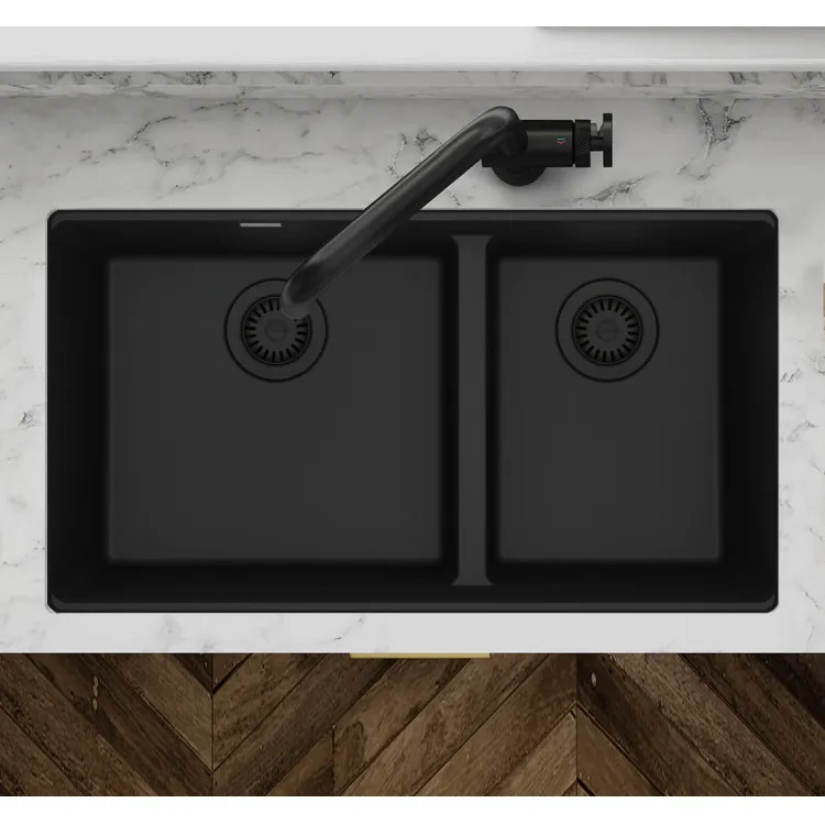 Franke Maris 33" x 19" Undermount Double-Bowl Kitchen Sink, Low-Divide, 60/40 Split, Granite, Matte Black - MAG1601812LD-MBK (125.0687.002)