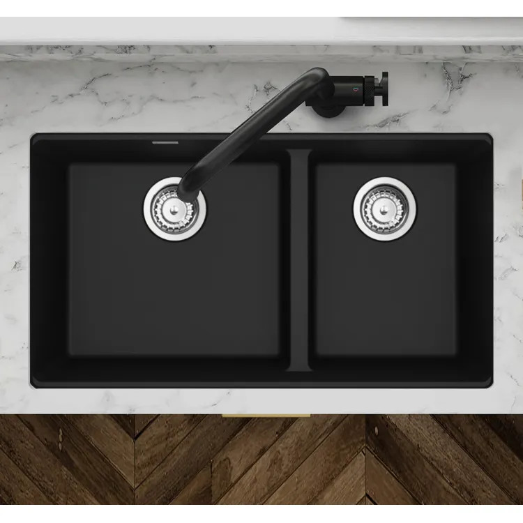 Franke Maris 33" x 19" Undermount Double-Bowl Kitchen Sink w/ Basket Strainer, Low-Divide, 60/40 Split, Granite, Matte Black - MAG1601812LD-MBK-S (125.0687.142)