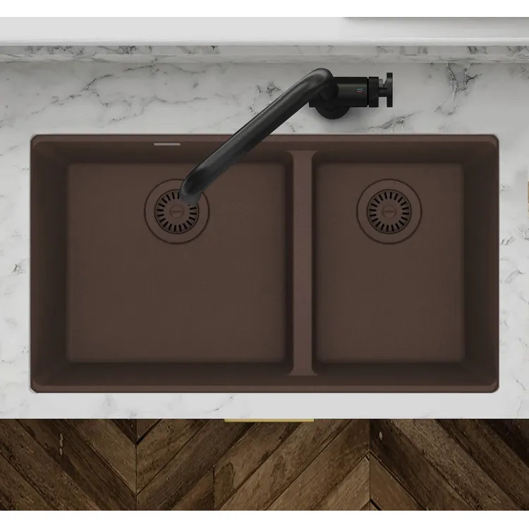 Franke Maris 33" x 19" Undermount Double-Bowl Kitchen Sink, Low-Divide, 60/40 Split, Granite, Mocha - MAG1601812LD-MOC (125.0687.003)