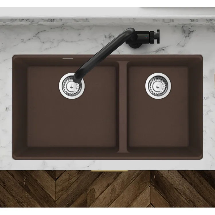 Franke Maris 33" x 19" Undermount Double-Bowl Kitchen Sink w/ Basket Strainer, Low-Divide, 60/40 Split, Granite, Mocha - MAG1601812LD-MOC-S (125.0687.143)