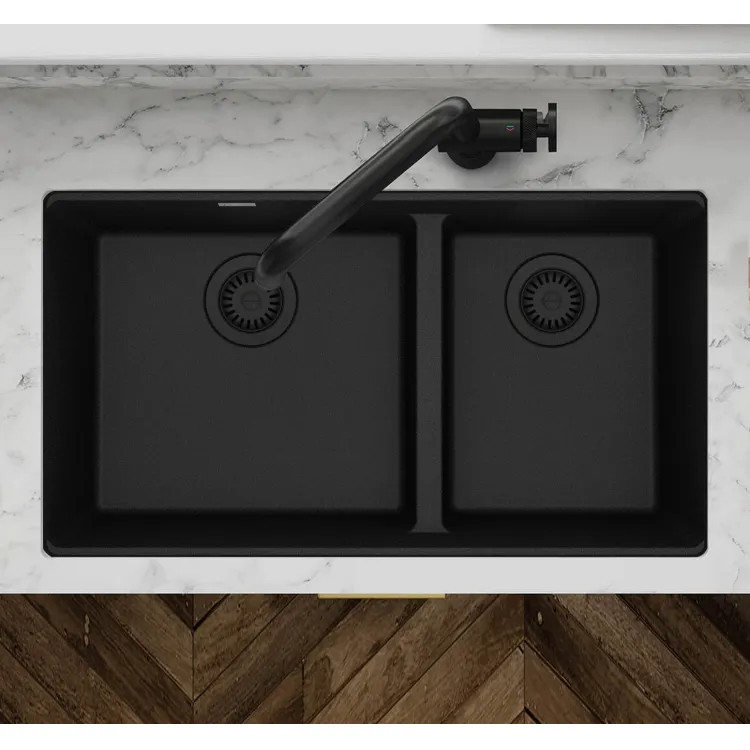 Franke Maris 33" x 19" Undermount Double-Bowl Kitchen Sink, Low-Divide, 60/40 Split, Granite, Onyx - MAG1601812LD-ONY (125.0687.004)