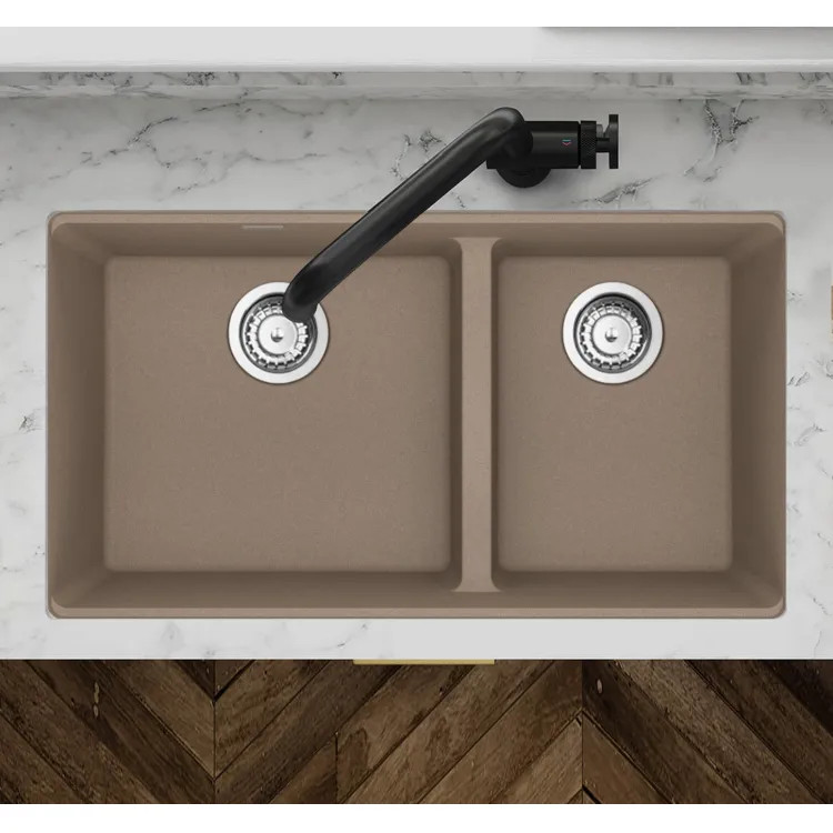 Franke Maris 33" x 19" Undermount Double-Bowl Kitchen Sink w/ Basket Strainer, Low-Divide, 60/40 Split, Granite, Oyster - MAG1601812LD-OYS-S (125.0687.145)