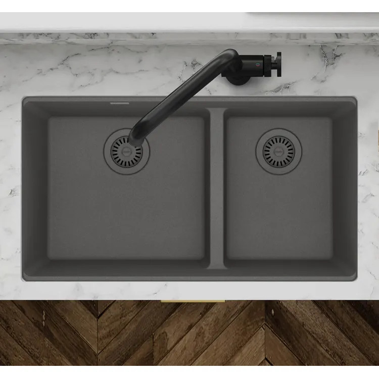 Franke Maris 33" x 19" Undermount Double-Bowl Kitchen Sink, Low-Divide, 60/40 Split, Granite, Shadow Grey - MAG1601812LD-SHG (125.0687.007)