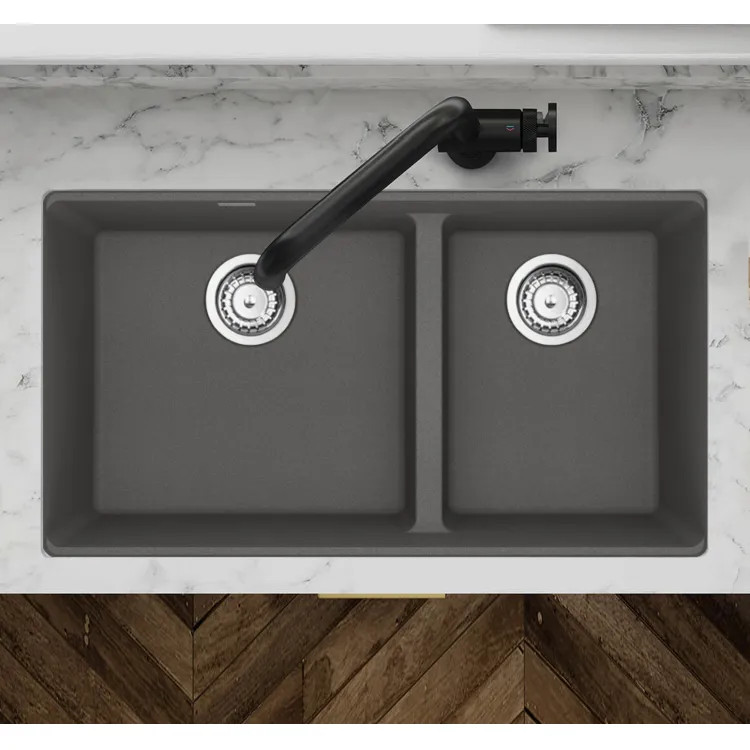 Franke Maris 33" x 19" Undermount Double-Bowl Kitchen Sink w/ Basket Strainer, Low-Divide, 60/40 Split, Granite, Shadow Grey - MAG1601812LD-SHG-S (125.0687.147)