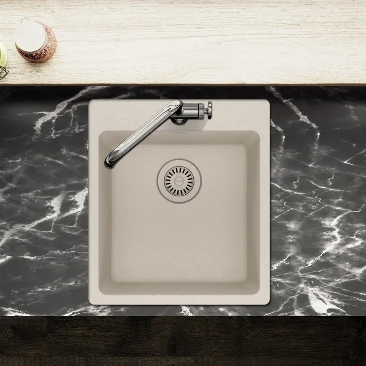 Franke Maris 17-5/16" x 19-11/16" Dual-Mount Single-Bowl Bar/Prep Sink, 3 Holes, Granite, Champagne - MAG61015-CHA (114.0687.057)