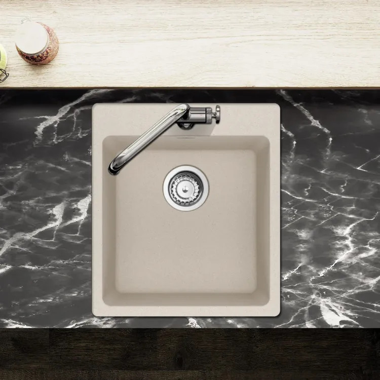 Franke Maris 17-5/16" x 19-11/16" Dual-Mount Single-Bowl Bar/Prep Sink w/ Basket Strainer, 3 Holes, Granite, Champagne - MAG61015-CHA-S (114.0687.206)