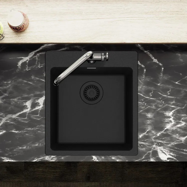 Franke Maris 17-5/16" x 19-11/16" Dual-Mount Single-Bowl Bar/Prep Sink, 3 Holes, Granite, Onyx - MAG61015-ONY (114.0687.060)