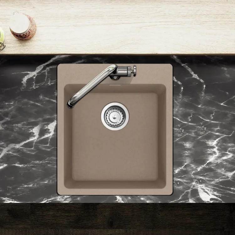 Franke Maris 17-5/16" x 19-11/16" Dual-Mount Single-Bowl Bar/Prep Sink w/ Basket Strainer, 3 Holes, Granite, Oyster - MAG61015-OYS-S (114.0687.210)
