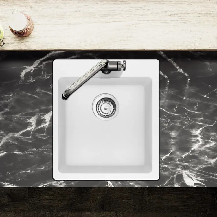 Franke Maris 17-5/16" x 19-11/16" Dual-Mount Single-Bowl Bar/Prep Sink w/ Basket Strainer, 3 Holes, Granite, Polar White - MAG61015-PWT-S (114.0687.211)