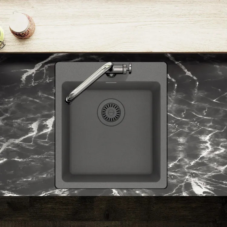 Franke Maris 17-5/16" x 19-11/16" Dual-Mount Single-Bowl Bar/Prep Sink, 3 Holes, Granite, Shadow Grey - MAG61015-SHG (114.0687.063)