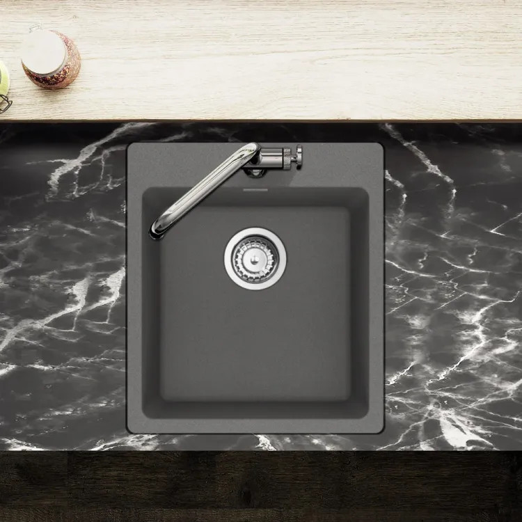 Franke Maris 17-5/16" x 19-11/16" Dual-Mount Single-Bowl Bar/Prep Sink w/ Basket Strainer, 3 Holes, Granite, Shadow Grey - MAG61015-SHG-S (114.0687.212)