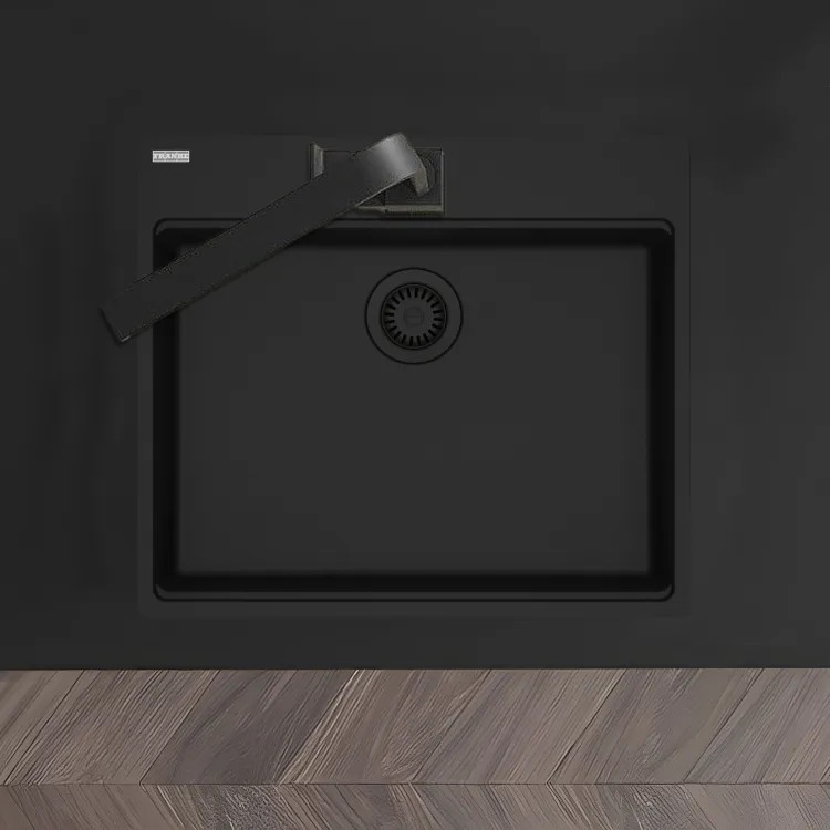 Franke Maris 25" x 22" Drop-in Single-Bowl Kitchen Sink, 5 Holes, Granite, Matte Black - MAG61023-MBK (114.0687.044)