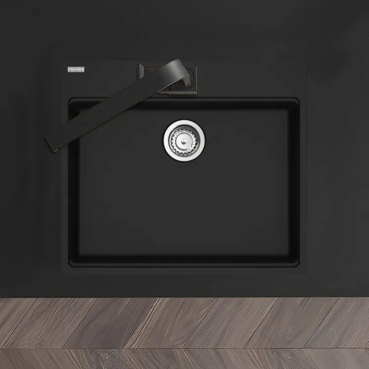 Franke Maris 25" x 22" Drop-in Single-Bowl Kitchen Sink w/ Basket Strainer, 5 Holes, Granite, Matte Black - MAG61023-MBK-S (114.0687.184)