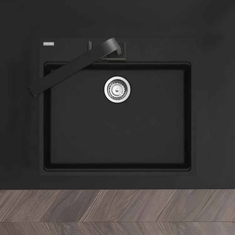 Franke Maris 25" x 22" Drop-in Single-Bowl Kitchen Sink w/ Basket Strainer, 5 Holes, Granite, Onyx - MAG61023-ONY-S (114.0687.186)