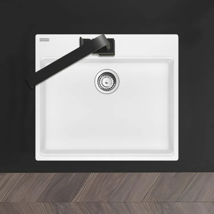 Franke Maris 25" x 22" Drop-in Single-Bowl Kitchen Sink w/ Basket Strainer, 5 Holes, Granite, Polar White - MAG61023-PWT-S (114.0687.188)