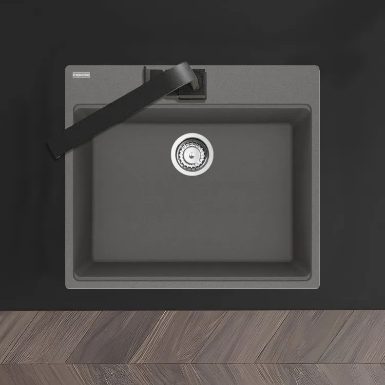 Franke Maris 25" x 22" Drop-in Single-Bowl Kitchen Sink w/ Basket Strainer, 5 Holes, Granite, Shadow Grey - MAG61023-SHG-S (114.0687.189)