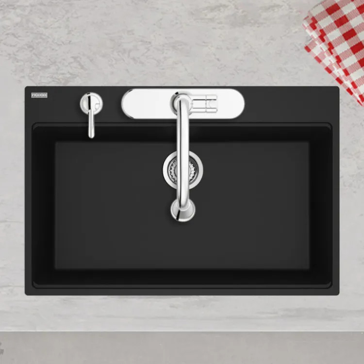 Franke Maris 33" x 22" Drop-in Single-Bowl Kitchen Sink w/ Basket Strainer, 5 Hole, Granite, Matte Black - MAG61031-MBK-S (114.0687.114)