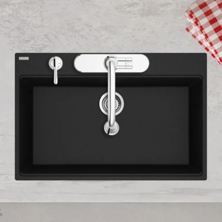Franke Maris 31" x 21" Drop-in Single-Bowl Kitchen Sink w/ Basket Strainer, 5 Holes, Granite, Onyx - MAG61029-ONY-S (114.0687.251)