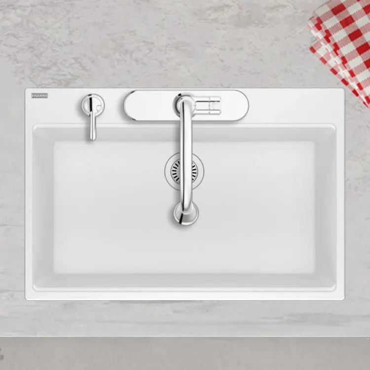 Franke Maris 31" x 21" Drop-in Single-Bowl Kitchen Sink, 5 Holes, Granite, Polar White - MAG61029-PWT (114.0687.104)