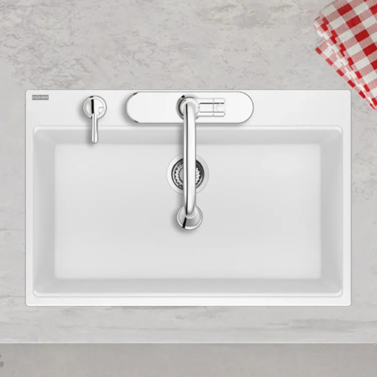 Franke Maris 31" x 21" Drop-in Single-Bowl Kitchen Sink w/ Basket Strainer, 5 Holes, Granite, Polar White - MAG61029-PWT-S (114.0687.253)
