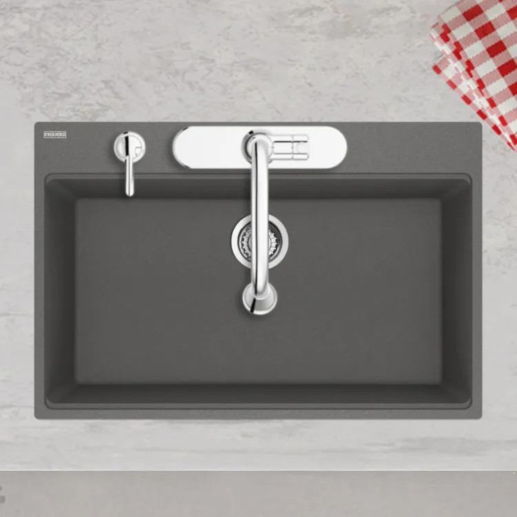Franke Maris 31" x 21" Drop-in Single-Bowl Kitchen Sink w/ Basket Strainer, 5 Holes, Granite, Shadow Grey - MAG61029-SHG-S (114.0687.254)