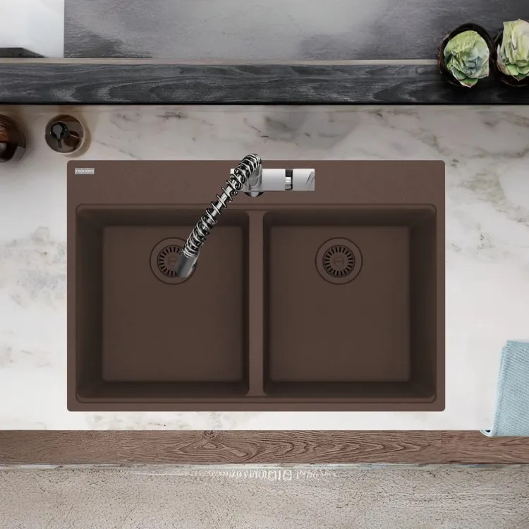 Franke Maris 33" x 22" Drop-in Double Bowl Kitchen Sink, 50/50 Split, 7 Holes, Granite, Mocha - MAG6201515-MOC (114.0686.996)
