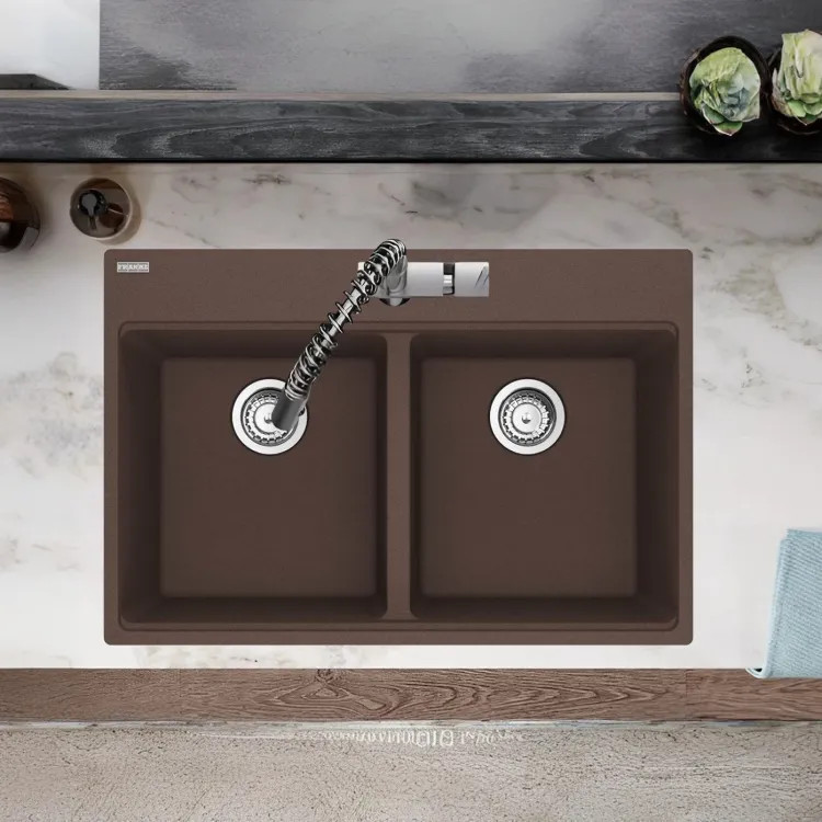 Franke Maris 33" x 22" Drop-in Double Bowl Kitchen Sink w/ Basket Strainer, 50/50 Split, 7 Holes, Granite, Mocha - MAG6201515-MOC-S (114.0687.129)