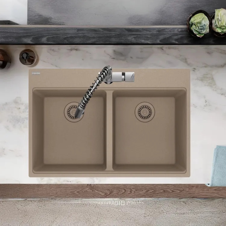 Franke Maris 33" x 22" Drop-in Double Bowl Kitchen Sink, 50/50 Split, 7 Holes, Granite, Oyster - MAG6201515-OYS (114.0686.998)