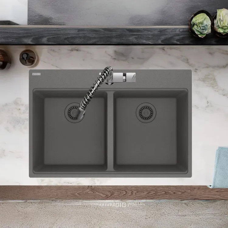 Franke Maris 33" x 22" Drop-in Double Bowl Kitchen Sink, 50/50 Split, 7 Holes, Granite, Shadow Grey - MAG6201515-SHG (114.0687.000)