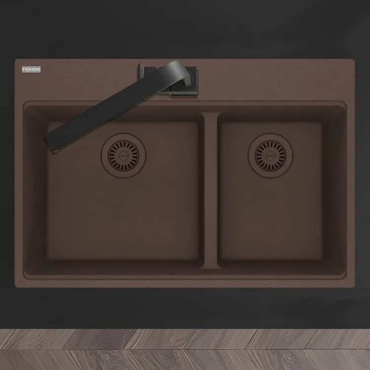 Franke Maris 31" x 21" Drop-in Double Bowl Kitchen Sink, Low-Divide, 60/40 Split, 5 Holes, Granite, Mocha - MAG6601611LD-MOC (114.0687.087)