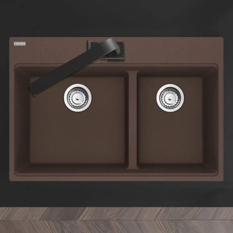 Franke Maris 31" x 21" Drop-in Double Bowl Kitchen Sink w/ Basket Strainer, Low-Divide, 60/40 Split, 5 Holes, Granite, Mocha - MAG6601611LD-MOC-S (114.0687.236)