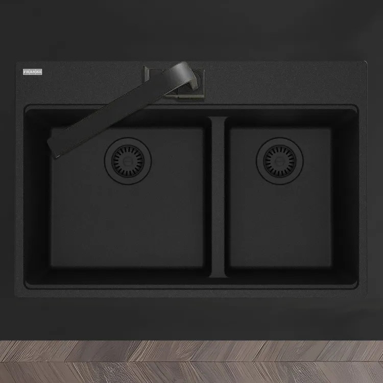 Franke Maris 31" x 21" Drop-in Double Bowl Kitchen Sink, Low-Divide, 60/40 Split, 5 Holes, Granite, Onyx - MAG6601611LD-ONY (114.0687.088)