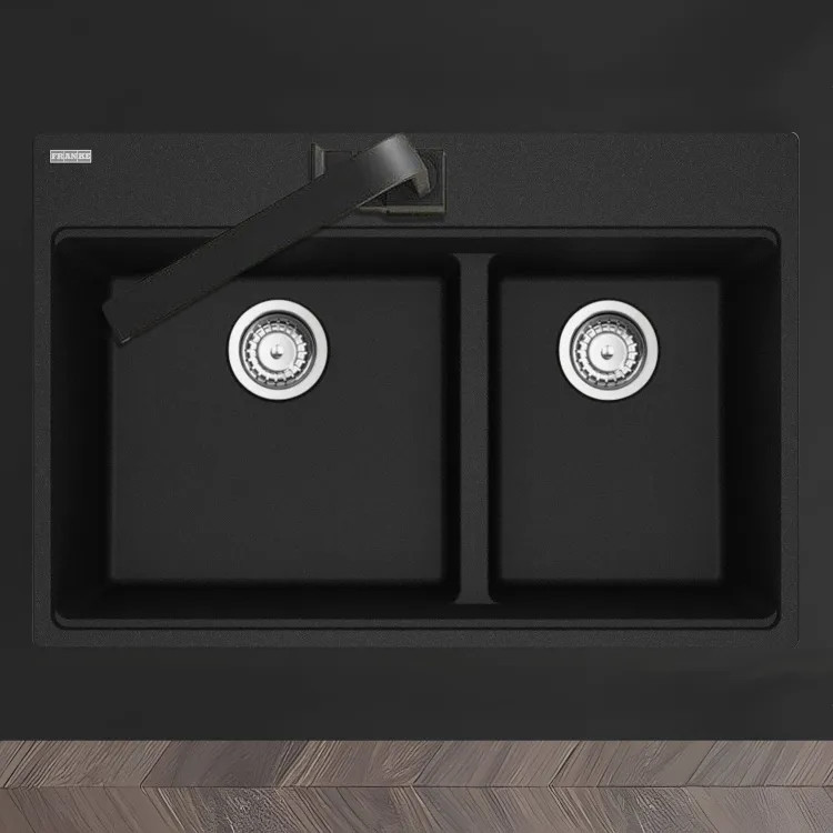 Franke Maris 31" x 20-7/8" Drop-in Double Bowl Kitchen Sink w/ Basket Strainer, Low-Divide, 60/40 Split, 5 Holes, Granite, Onyx - MAG6601611LD-ONY-S (114.0687.237)