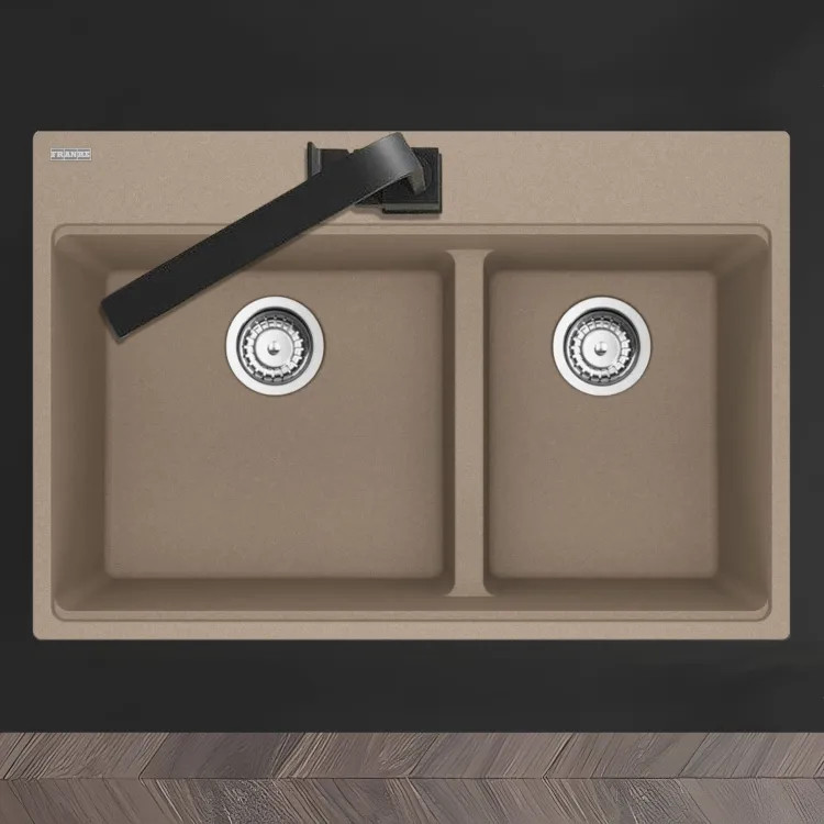 Franke Maris 31" x 20" Drop-in Double Bowl Kitchen Sink w/ Basket Strainer, Low-Divide, 60/40 Split, 5 Holes, Granite, Oyster - MAG6601611LD-OYS-S (114.0687.238)