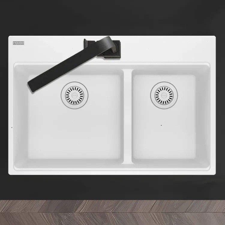 Franke Maris 31" x 21" Drop-in Double Bowl Kitchen Sink, Low-Divide, 60/40 Split, 5 Holes, Granite, Polar White -MAG6601611LD-PWT (114.0687.090)
