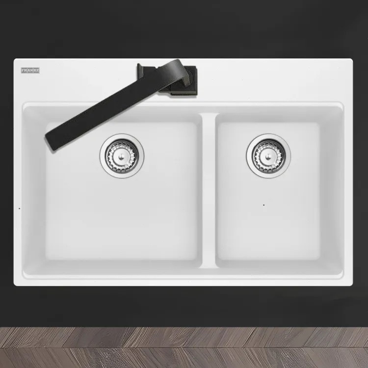 Franke Maris 31" x 21" Drop-in Double Bowl Kitchen Sink w/ Basket Strainer, Low-Divide, 60/40 Split, 5 Holes, Granite, Polar White - MAG6601611LD-PWT-S (114.0687.239)