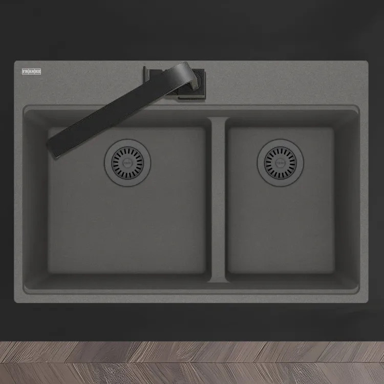 Franke Maris 31" x 21" Drop-in Double Bowl Kitchen Sink, Low-Divide, 60/40 Split, 5 Holes, Granite, Shadow Grey - MAG6601611LD-SHG (114.0687.091)