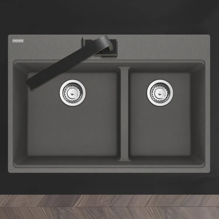 Franke Maris 31" x 21" Drop-in Double Bowl Kitchen Sink w/ Basket Strainer, Low-Divide, 60/40 Split, 5 Holes, Granite, Shadow Grey - MAG6601611LD-SHG-S (114.0687.240)