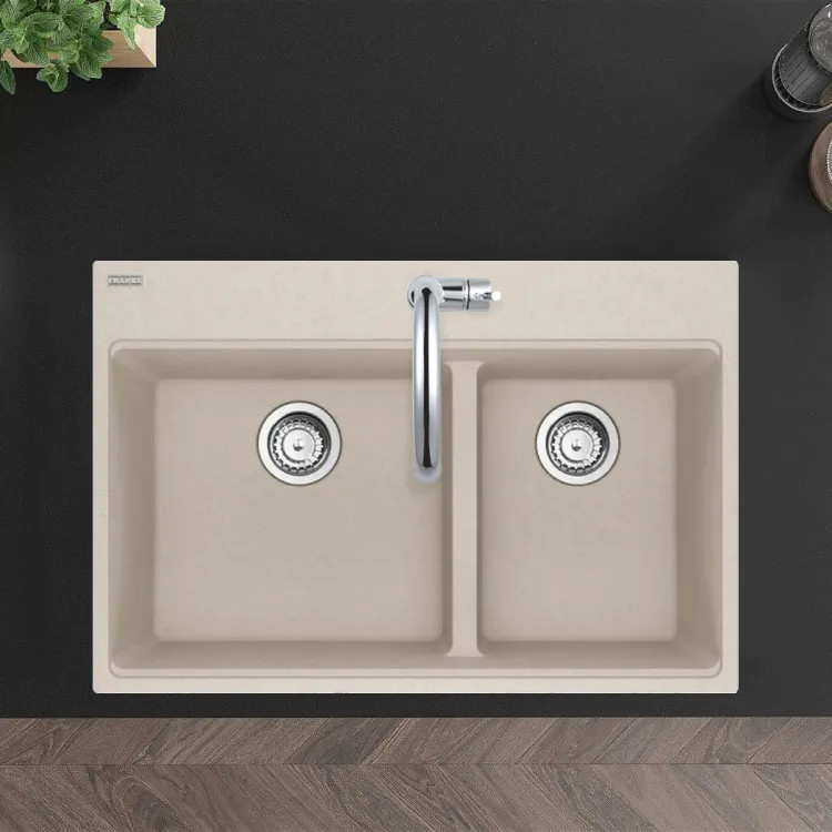 Franke Maris 33" x 22" Drop-in Double Bowl Kitchen Sink w/ Basket Stainer, Low-Divide, 60/40 Split, 5 Holes, Granite, Champagne - MAG6601812LD-CHA-S (114.0687.148)