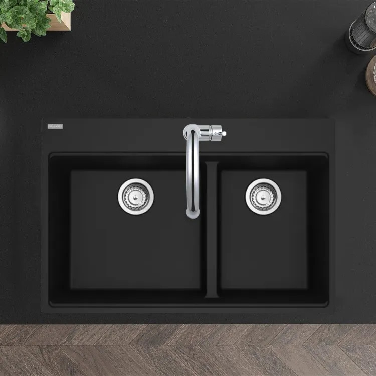 Franke Maris 33" x 22" Drop-in Double Bowl Kitchen Sink w/ Basket Stainer, Low-Divide, 60/40 Split, 5 Holes Granite, Matte Black - MAG6601812LD-MBK-S (114.0687.149)