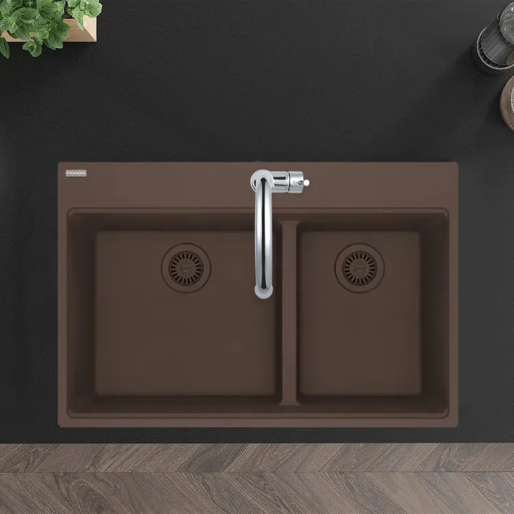 Franke Maris 33" x 22" Drop-in Double Bowl Kitchen Sink, Low-Divide, 60/40 Split, 5 Holes, Granite, Mocha - MAG6601812LD-MOC (114.0687.010)